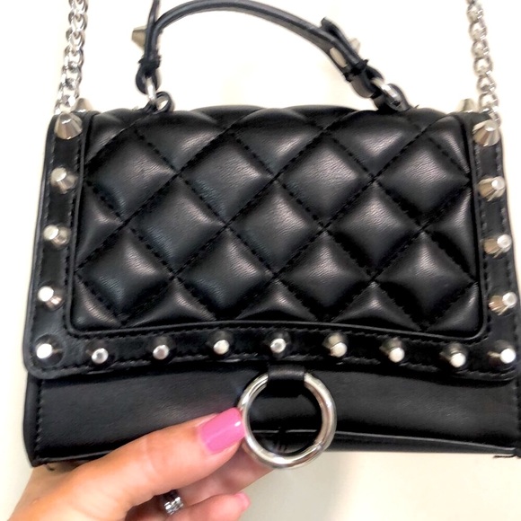 NWOT cute little black Biker purse , can be used with Chain or handle. - Picture 1 of 7